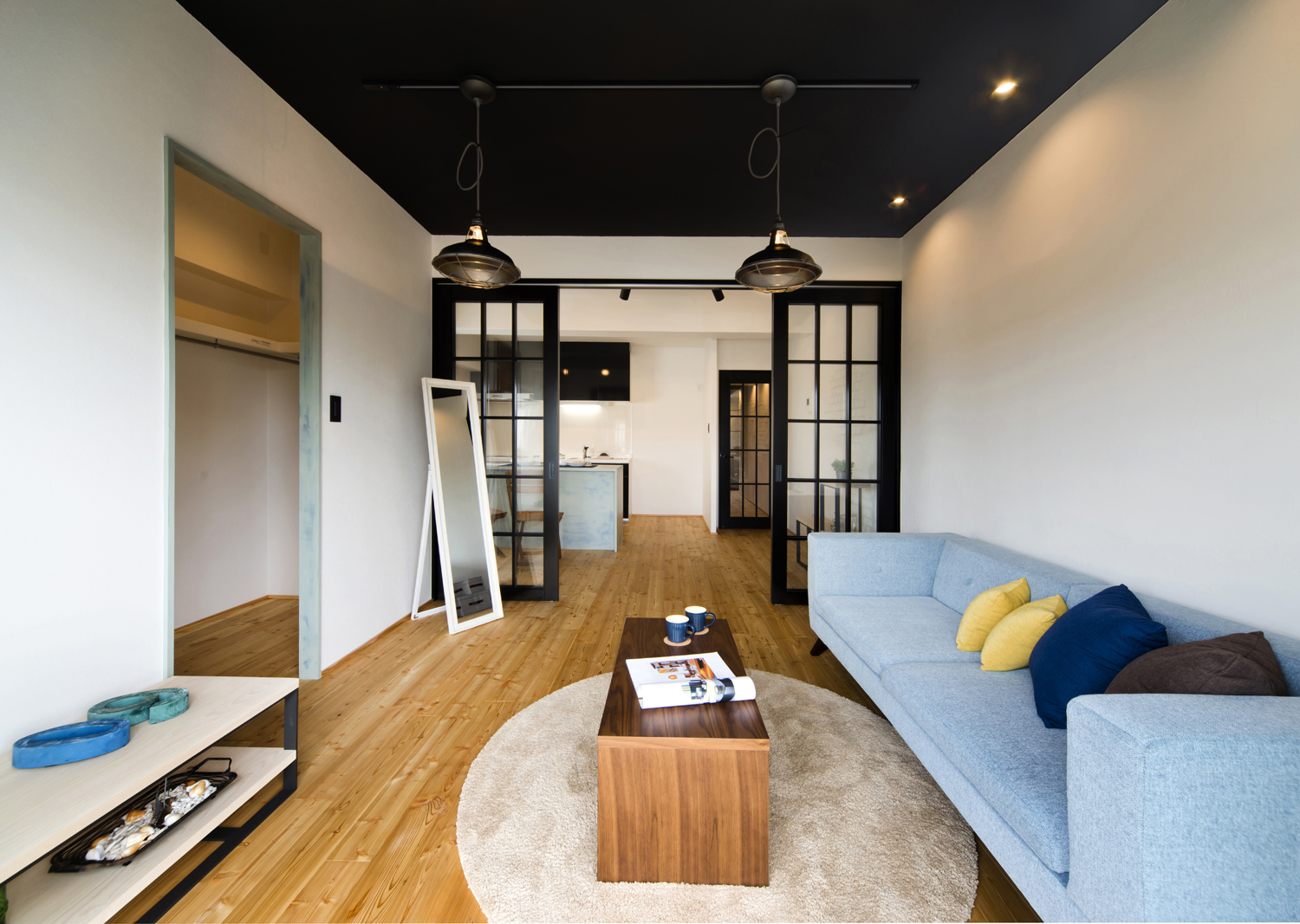 L＋DKガラスの間仕切り(開)