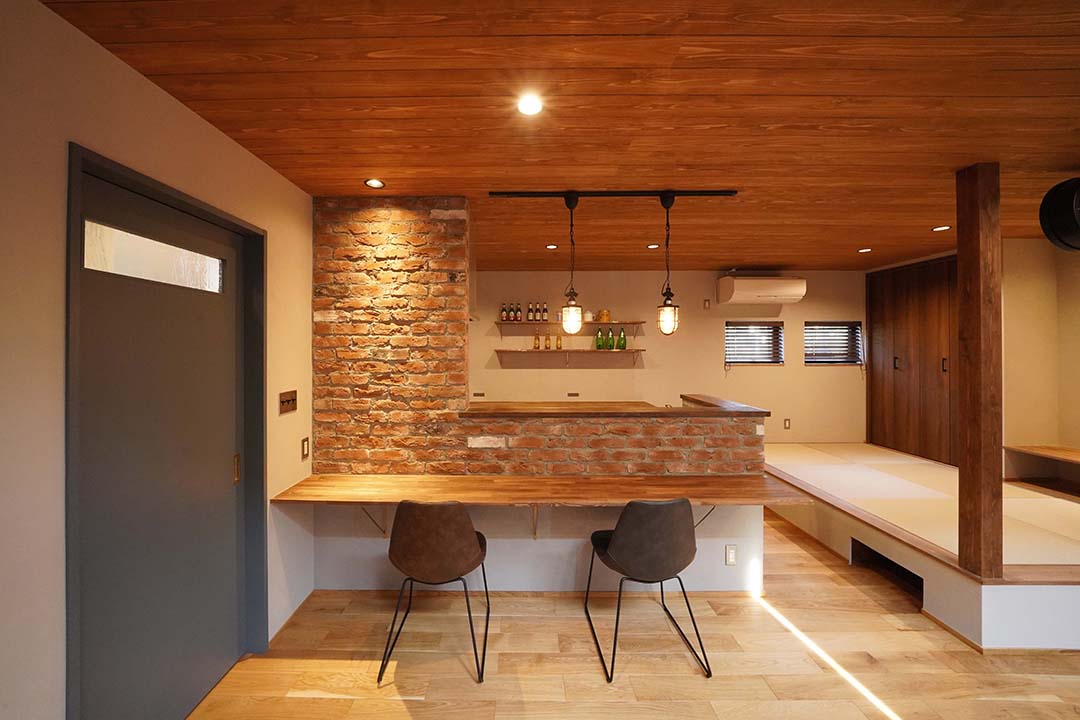 カウンター キッチン ブリックタイル